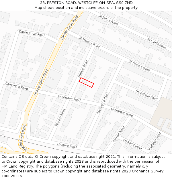 38, PRESTON ROAD, WESTCLIFF-ON-SEA, SS0 7ND: Location map and indicative extent of plot