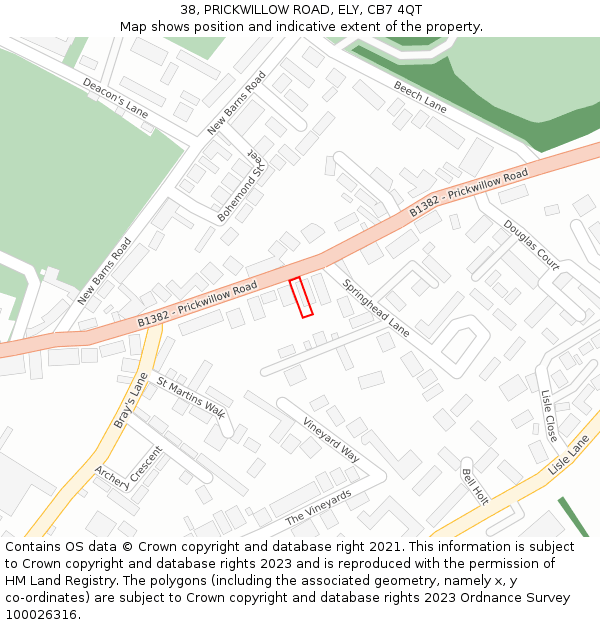 38, PRICKWILLOW ROAD, ELY, CB7 4QT: Location map and indicative extent of plot