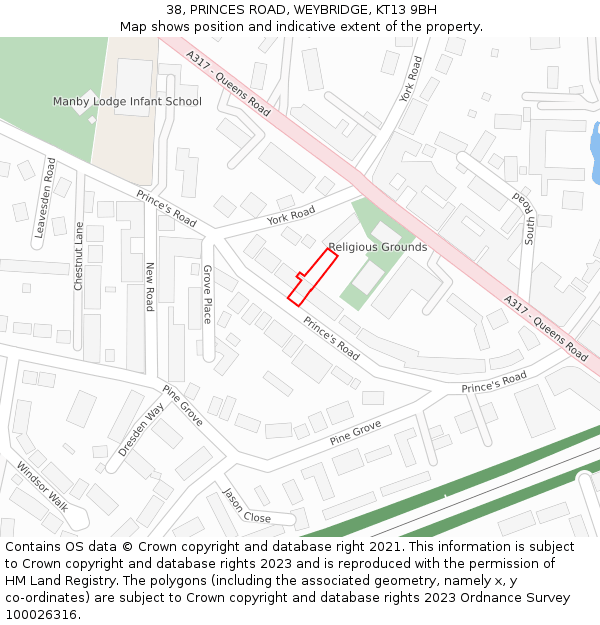 38, PRINCES ROAD, WEYBRIDGE, KT13 9BH: Location map and indicative extent of plot