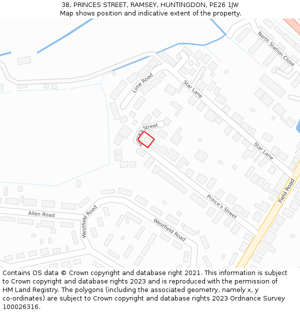 38, PRINCES STREET, RAMSEY, HUNTINGDON, PE26 1JW: Location map and indicative extent of plot