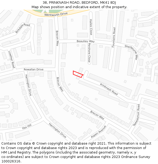 38, PRINKNASH ROAD, BEDFORD, MK41 8DJ: Location map and indicative extent of plot