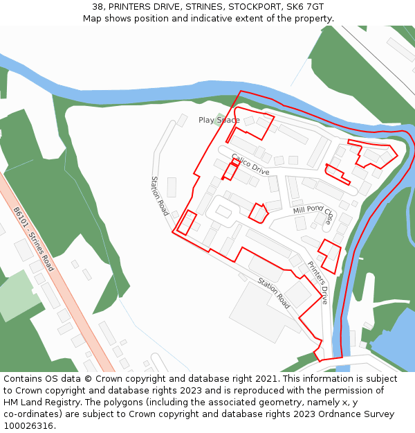 38, PRINTERS DRIVE, STRINES, STOCKPORT, SK6 7GT: Location map and indicative extent of plot