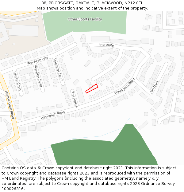 38, PRIORSGATE, OAKDALE, BLACKWOOD, NP12 0EL: Location map and indicative extent of plot