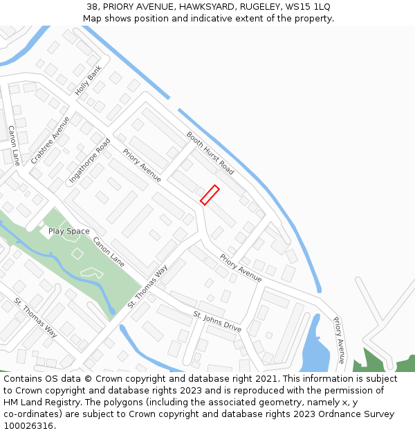 38, PRIORY AVENUE, HAWKSYARD, RUGELEY, WS15 1LQ: Location map and indicative extent of plot