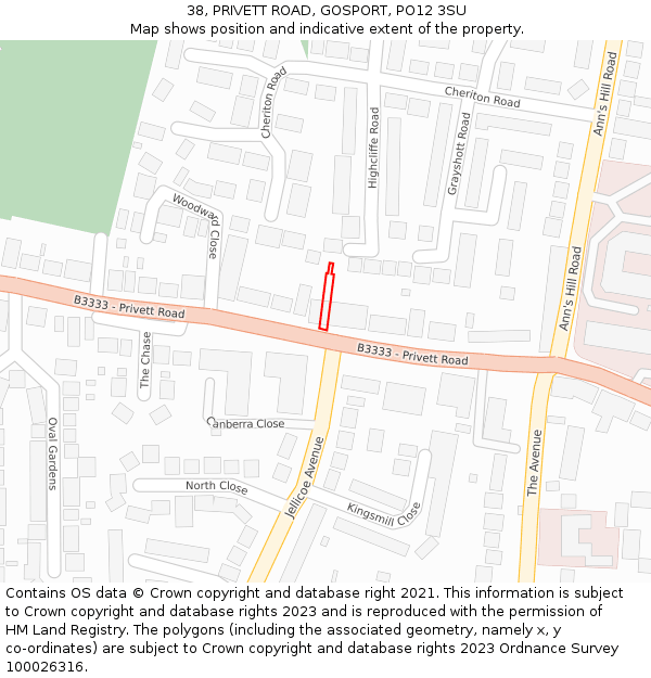 38, PRIVETT ROAD, GOSPORT, PO12 3SU: Location map and indicative extent of plot