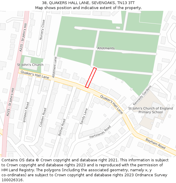 38, QUAKERS HALL LANE, SEVENOAKS, TN13 3TT: Location map and indicative extent of plot