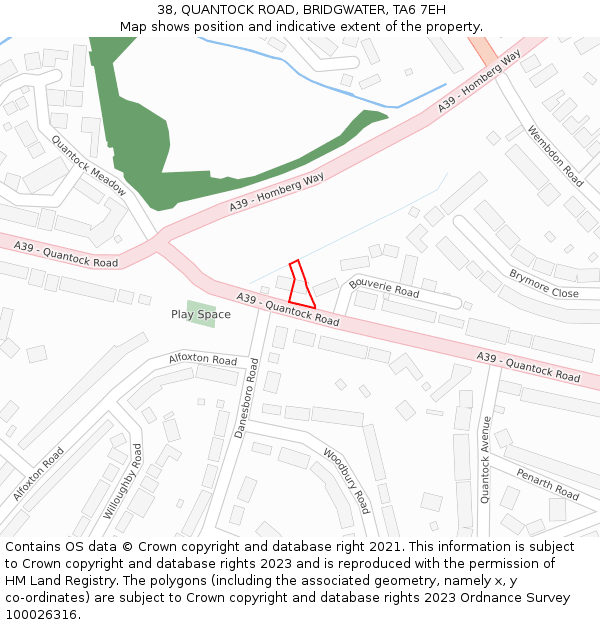 38, QUANTOCK ROAD, BRIDGWATER, TA6 7EH: Location map and indicative extent of plot