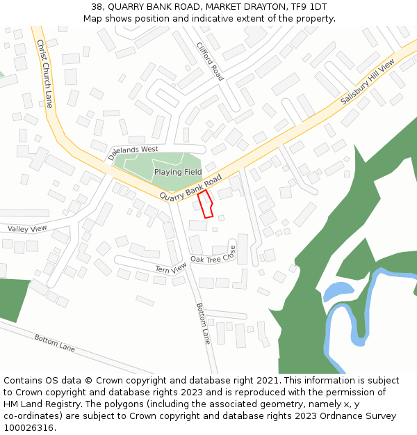 38, QUARRY BANK ROAD, MARKET DRAYTON, TF9 1DT: Location map and indicative extent of plot