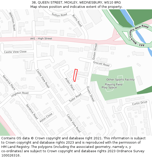 38, QUEEN STREET, MOXLEY, WEDNESBURY, WS10 8RG: Location map and indicative extent of plot