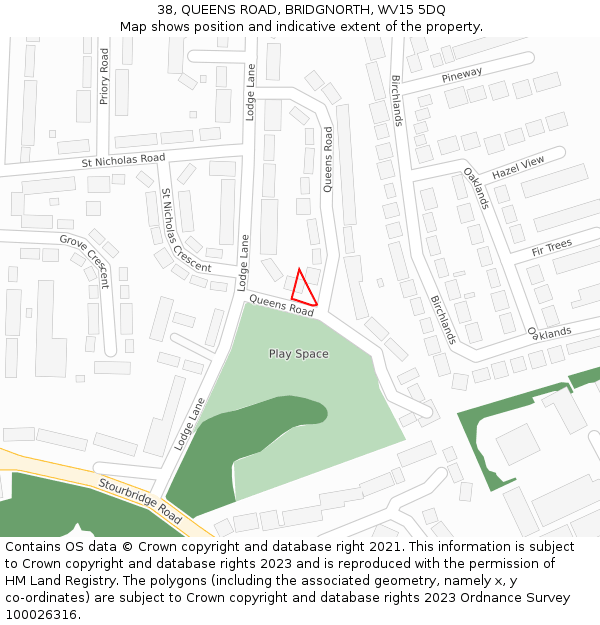 38, QUEENS ROAD, BRIDGNORTH, WV15 5DQ: Location map and indicative extent of plot