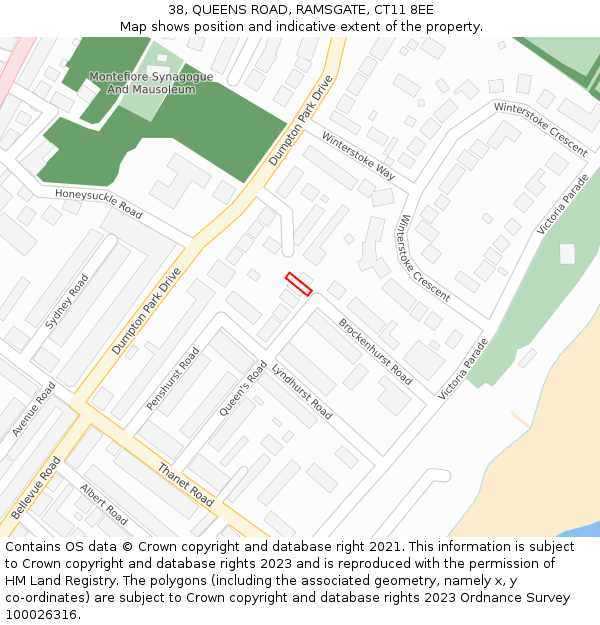 38, QUEENS ROAD, RAMSGATE, CT11 8EE: Location map and indicative extent of plot