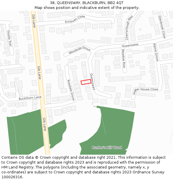 38, QUEENSWAY, BLACKBURN, BB2 4QT: Location map and indicative extent of plot