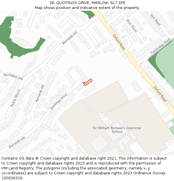 38, QUOITINGS DRIVE, MARLOW, SL7 2PE: Location map and indicative extent of plot