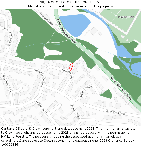 38, RADSTOCK CLOSE, BOLTON, BL1 7PF: Location map and indicative extent of plot