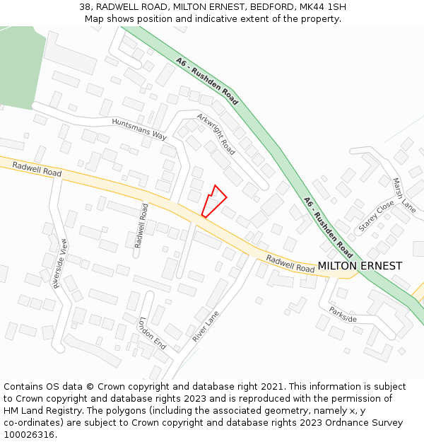38, RADWELL ROAD, MILTON ERNEST, BEDFORD, MK44 1SH: Location map and indicative extent of plot