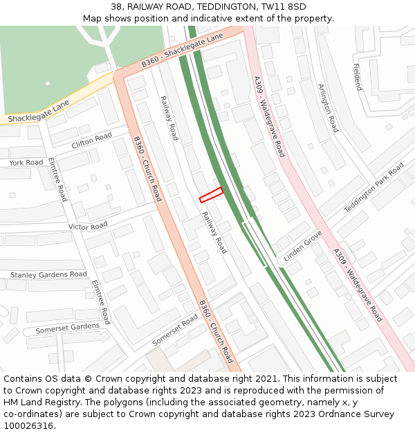 38, RAILWAY ROAD, TEDDINGTON, TW11 8SD: Location map and indicative extent of plot