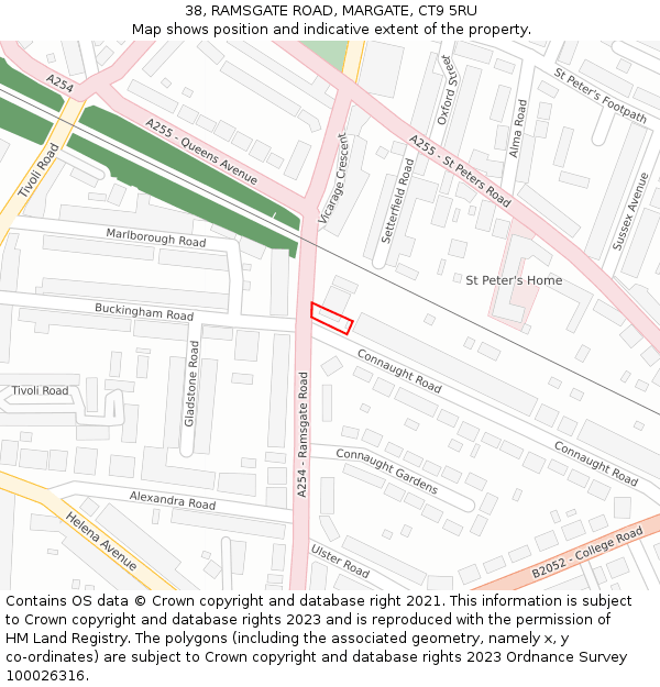 38, RAMSGATE ROAD, MARGATE, CT9 5RU: Location map and indicative extent of plot