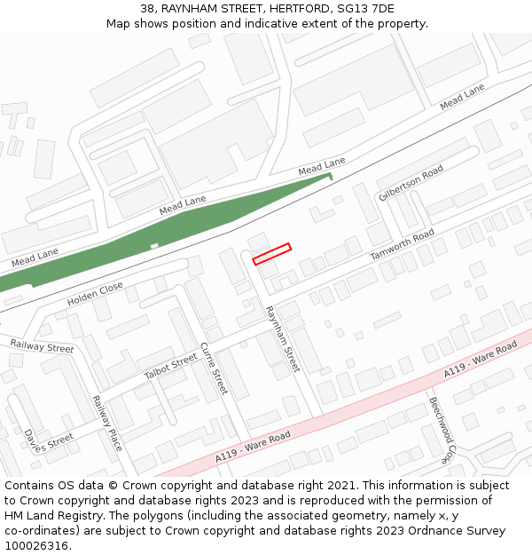 38, RAYNHAM STREET, HERTFORD, SG13 7DE: Location map and indicative extent of plot