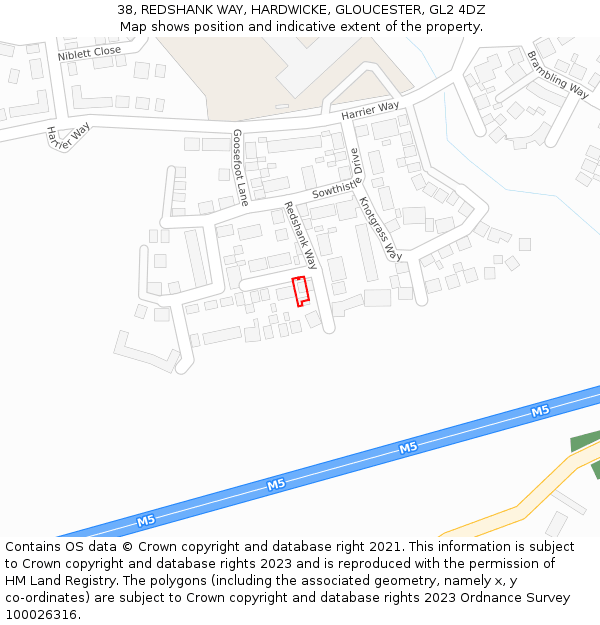 38, REDSHANK WAY, HARDWICKE, GLOUCESTER, GL2 4DZ: Location map and indicative extent of plot