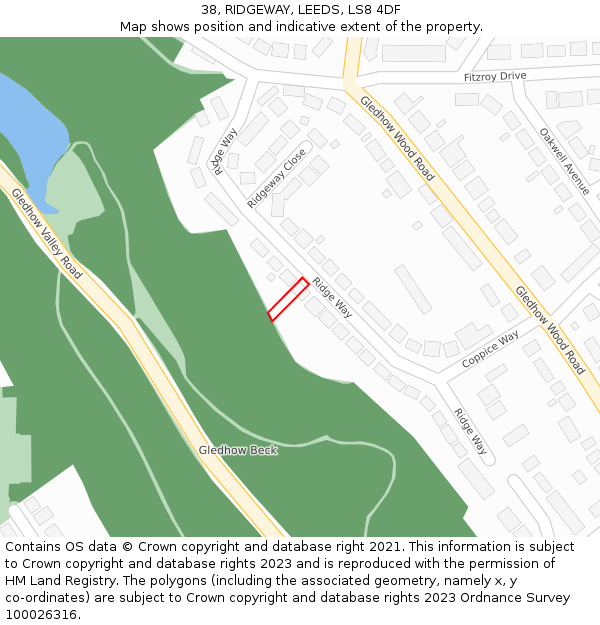 38, RIDGEWAY, LEEDS, LS8 4DF: Location map and indicative extent of plot