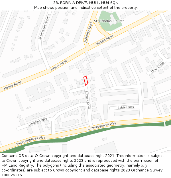 38, ROBINIA DRIVE, HULL, HU4 6QN: Location map and indicative extent of plot