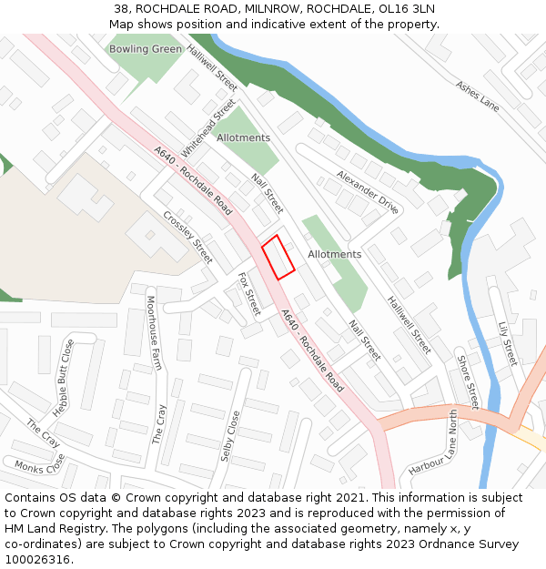 38, ROCHDALE ROAD, MILNROW, ROCHDALE, OL16 3LN: Location map and indicative extent of plot