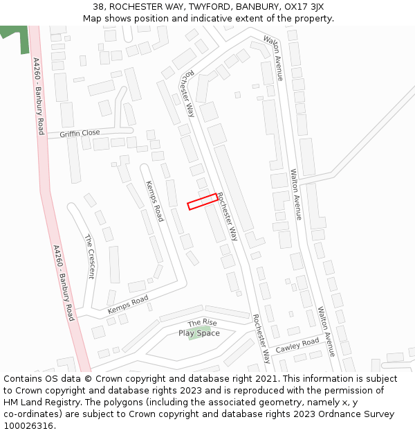 38, ROCHESTER WAY, TWYFORD, BANBURY, OX17 3JX: Location map and indicative extent of plot