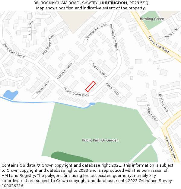 38, ROCKINGHAM ROAD, SAWTRY, HUNTINGDON, PE28 5SQ: Location map and indicative extent of plot