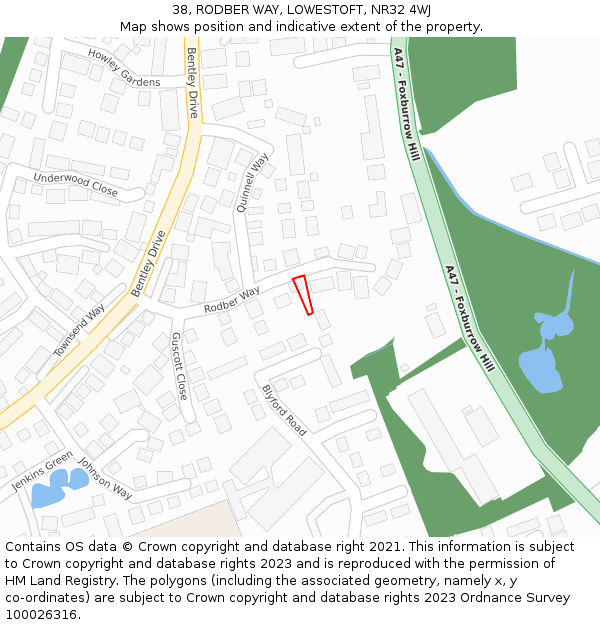 38, RODBER WAY, LOWESTOFT, NR32 4WJ: Location map and indicative extent of plot