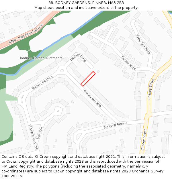 38, RODNEY GARDENS, PINNER, HA5 2RR: Location map and indicative extent of plot