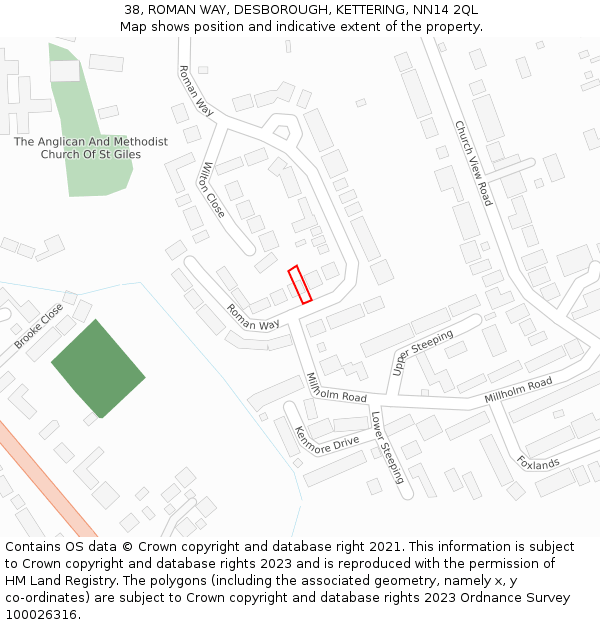 38, ROMAN WAY, DESBOROUGH, KETTERING, NN14 2QL: Location map and indicative extent of plot