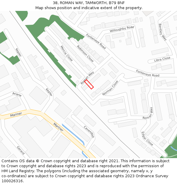 38, ROMAN WAY, TAMWORTH, B79 8NF: Location map and indicative extent of plot