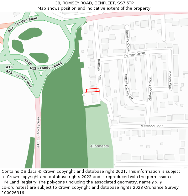 38, ROMSEY ROAD, BENFLEET, SS7 5TP: Location map and indicative extent of plot