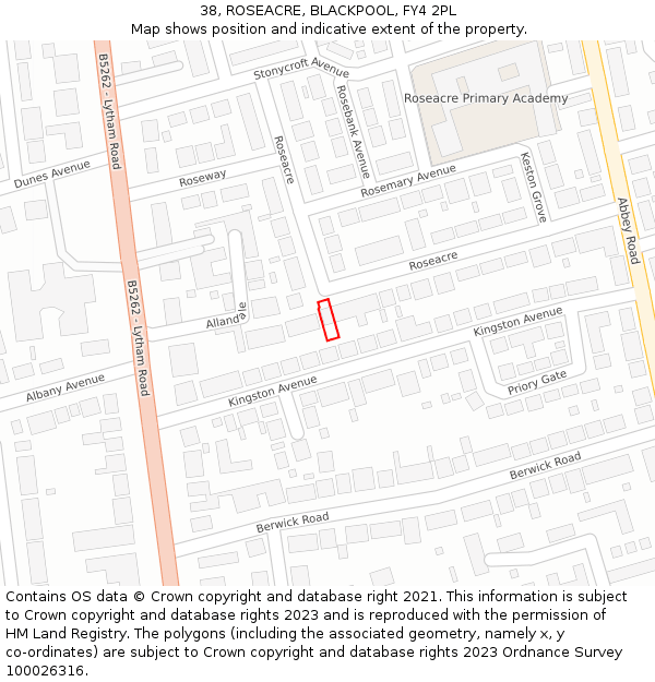 38, ROSEACRE, BLACKPOOL, FY4 2PL: Location map and indicative extent of plot