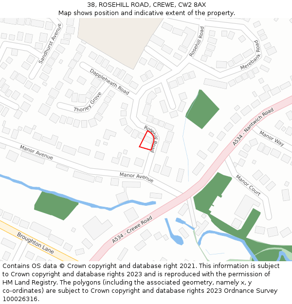 38, ROSEHILL ROAD, CREWE, CW2 8AX: Location map and indicative extent of plot