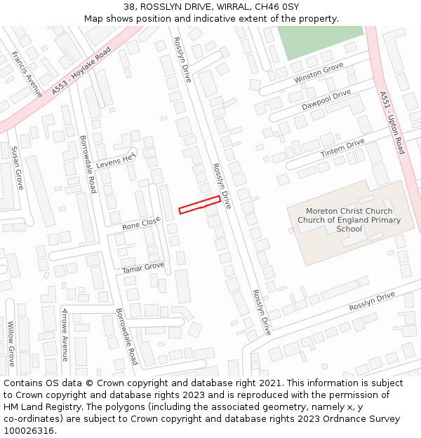 38, ROSSLYN DRIVE, WIRRAL, CH46 0SY: Location map and indicative extent of plot