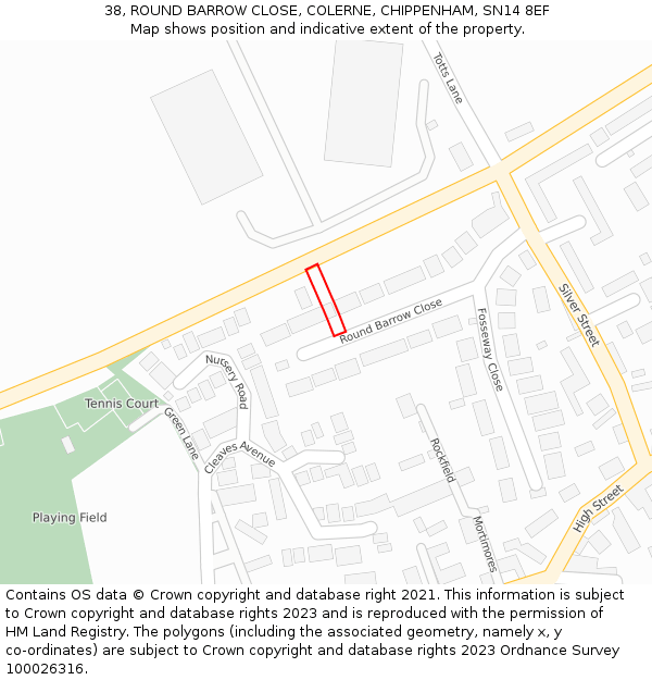 38, ROUND BARROW CLOSE, COLERNE, CHIPPENHAM, SN14 8EF: Location map and indicative extent of plot