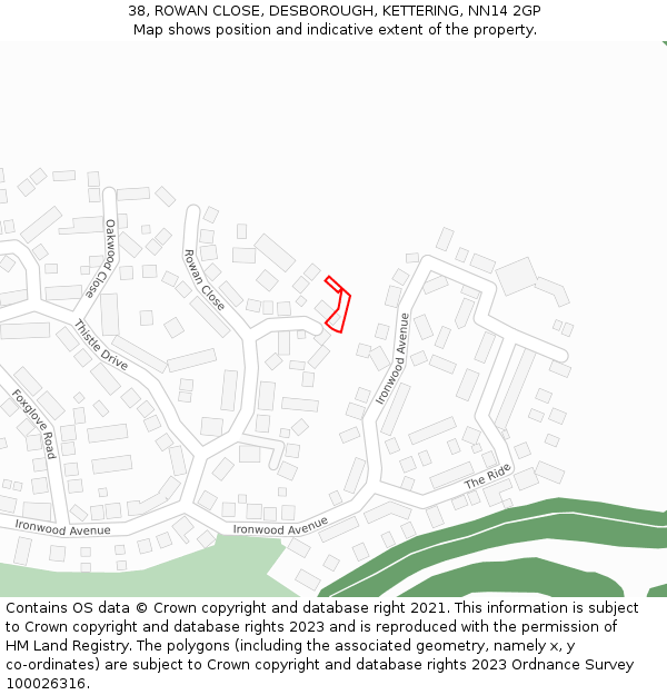 38, ROWAN CLOSE, DESBOROUGH, KETTERING, NN14 2GP: Location map and indicative extent of plot