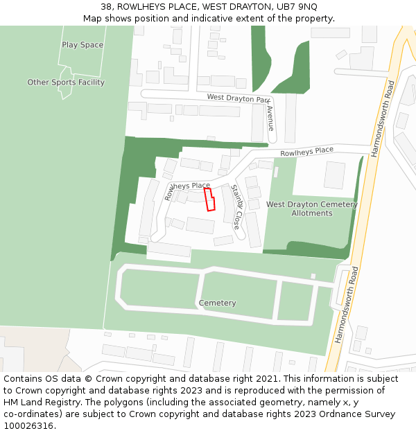 38, ROWLHEYS PLACE, WEST DRAYTON, UB7 9NQ: Location map and indicative extent of plot