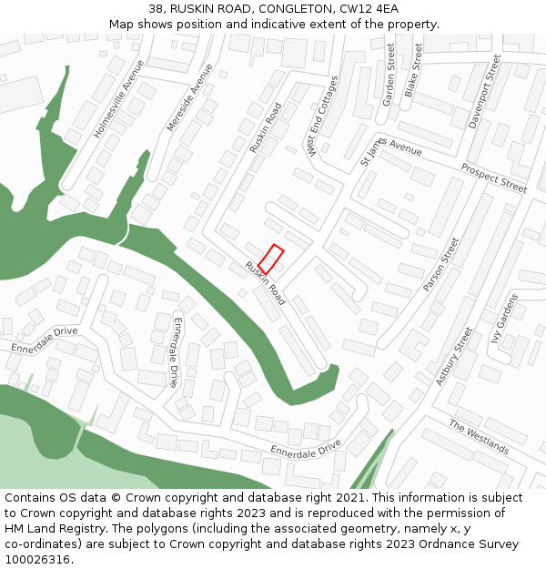38, RUSKIN ROAD, CONGLETON, CW12 4EA: Location map and indicative extent of plot