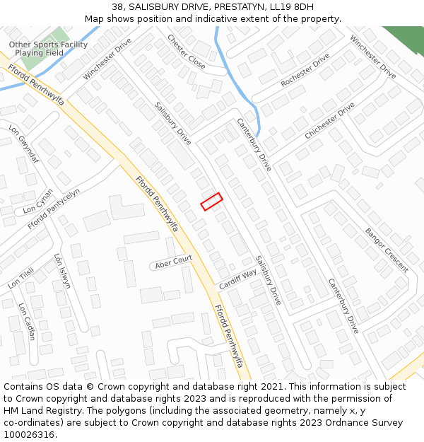 38, SALISBURY DRIVE, PRESTATYN, LL19 8DH: Location map and indicative extent of plot