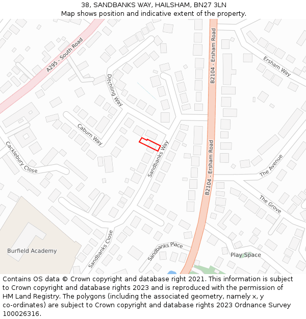 38, SANDBANKS WAY, HAILSHAM, BN27 3LN: Location map and indicative extent of plot