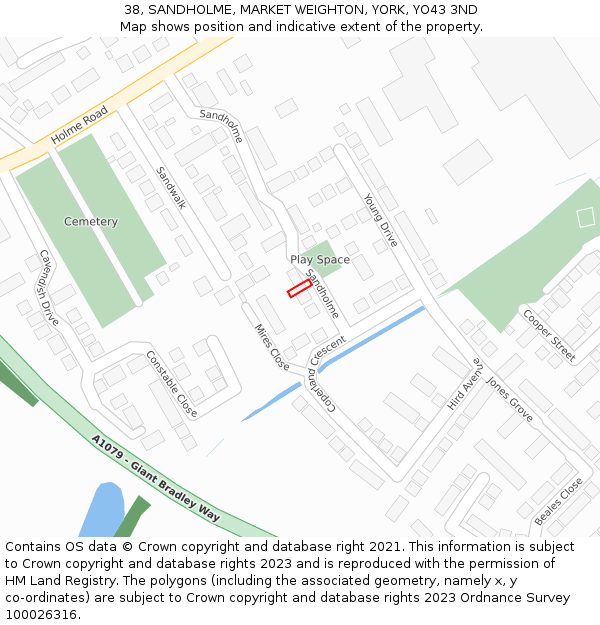 38, SANDHOLME, MARKET WEIGHTON, YORK, YO43 3ND: Location map and indicative extent of plot