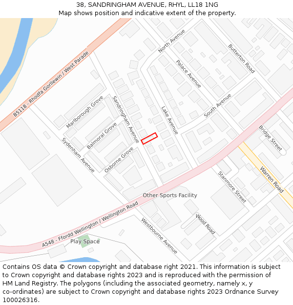 38, SANDRINGHAM AVENUE, RHYL, LL18 1NG: Location map and indicative extent of plot