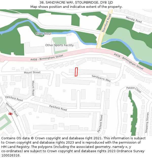 38, SANDYACRE WAY, STOURBRIDGE, DY8 1JD: Location map and indicative extent of plot