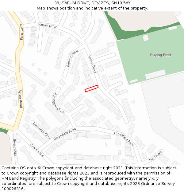 38, SARUM DRIVE, DEVIZES, SN10 5AY: Location map and indicative extent of plot