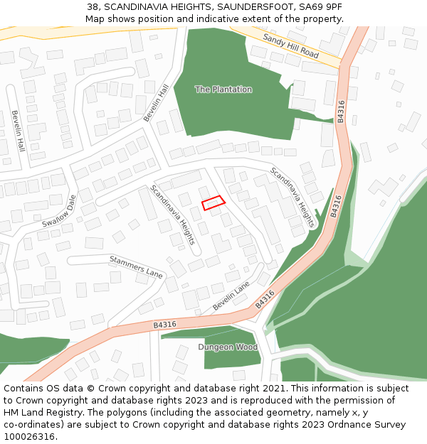 38, SCANDINAVIA HEIGHTS, SAUNDERSFOOT, SA69 9PF: Location map and indicative extent of plot