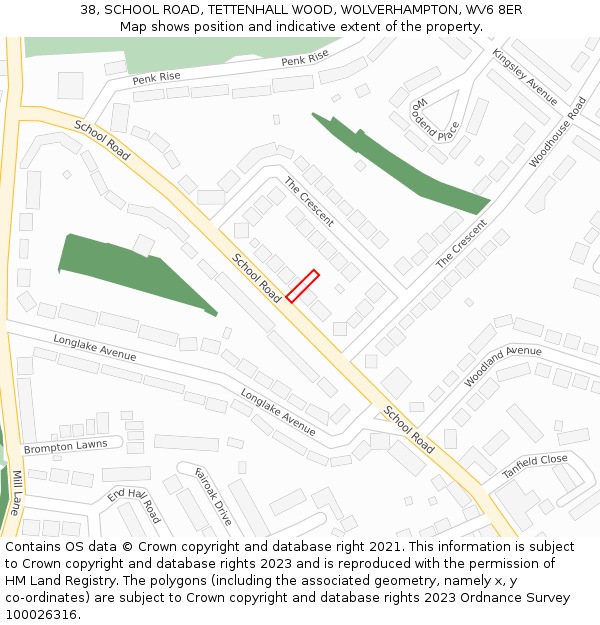 38, SCHOOL ROAD, TETTENHALL WOOD, WOLVERHAMPTON, WV6 8ER: Location map and indicative extent of plot