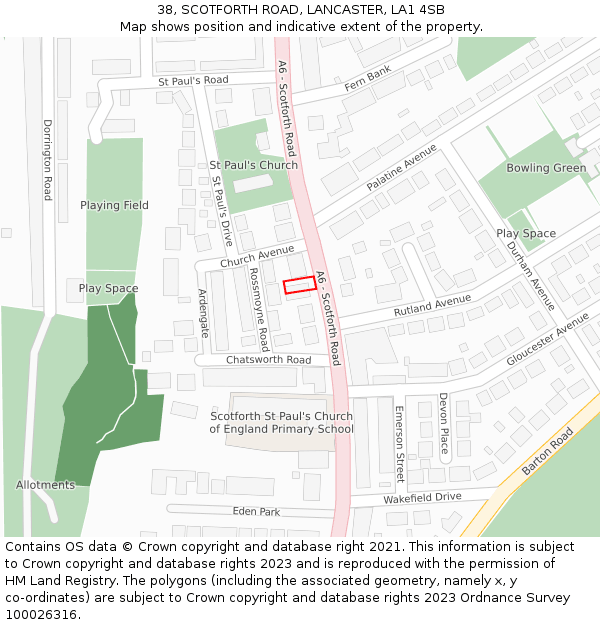 38, SCOTFORTH ROAD, LANCASTER, LA1 4SB: Location map and indicative extent of plot