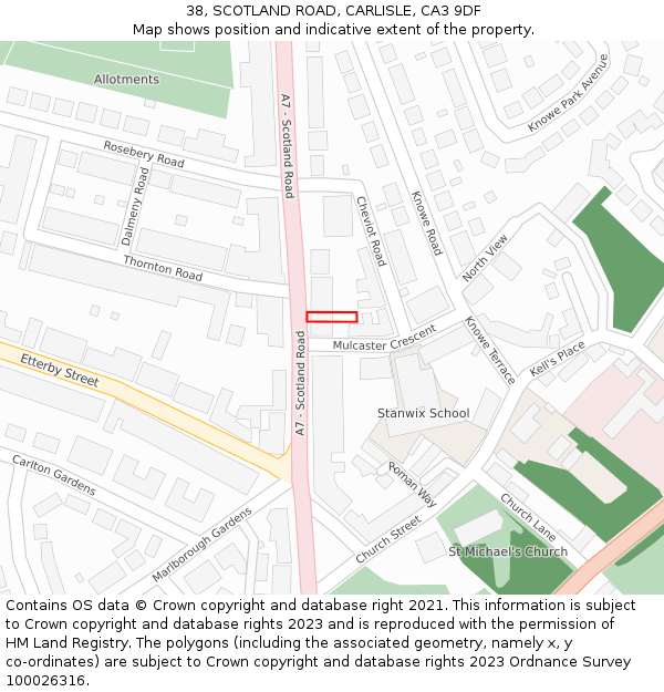 38, SCOTLAND ROAD, CARLISLE, CA3 9DF: Location map and indicative extent of plot